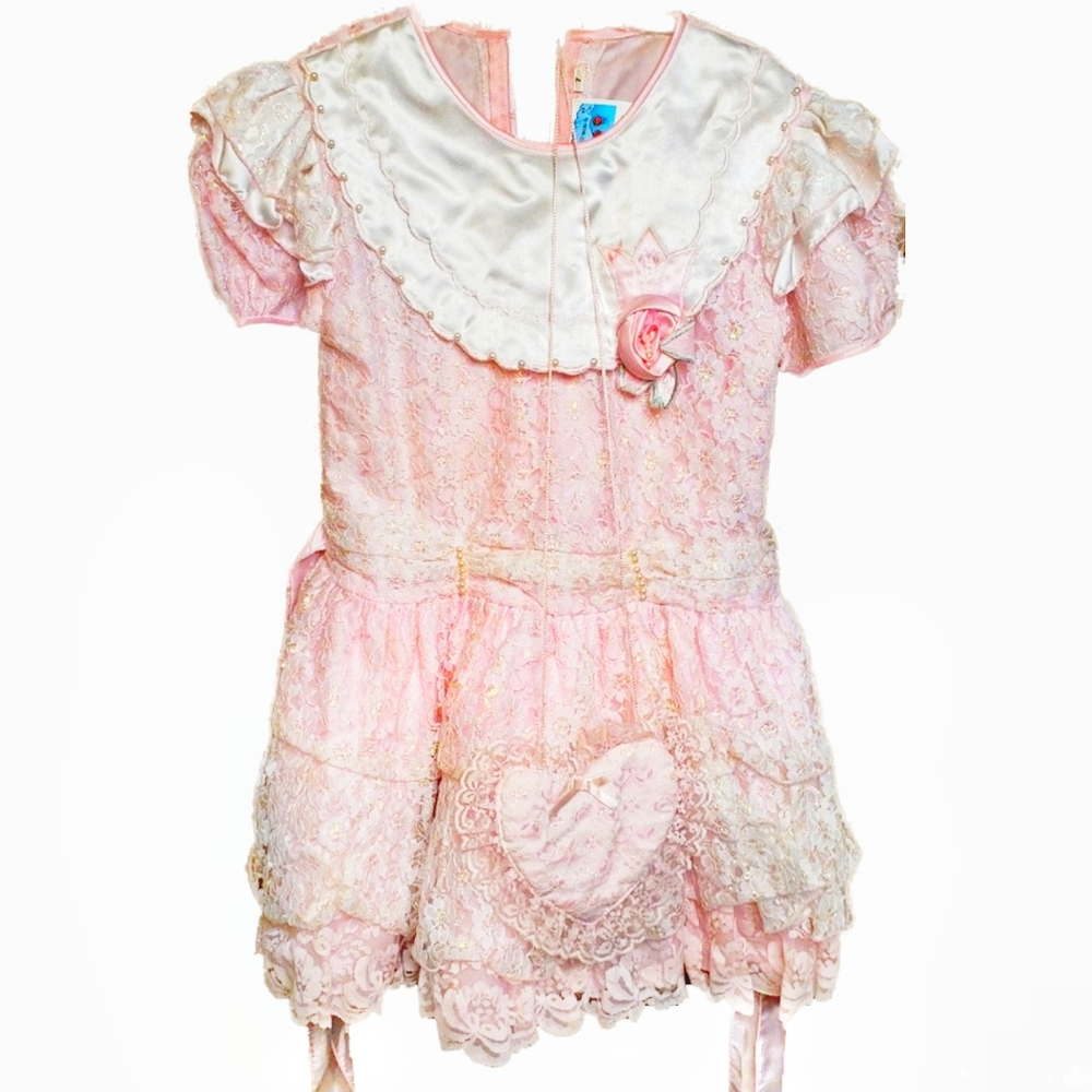 30) GROWING UP Lace pink dress with small heart purse Sz. 7 Girl's